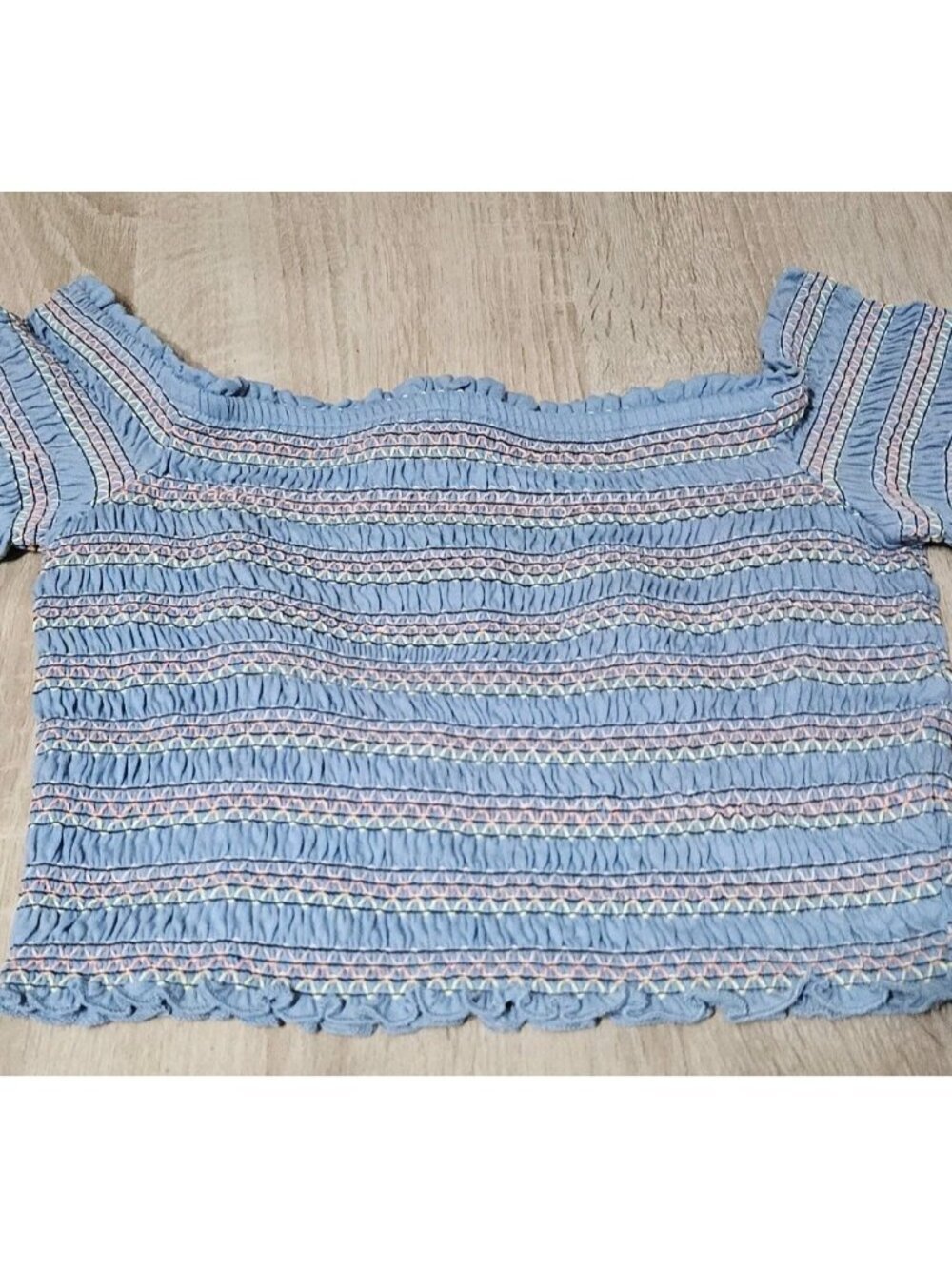 Aeropostale Size S Blue Smocked Rouched Crop Top Blue Festival Beach Wear